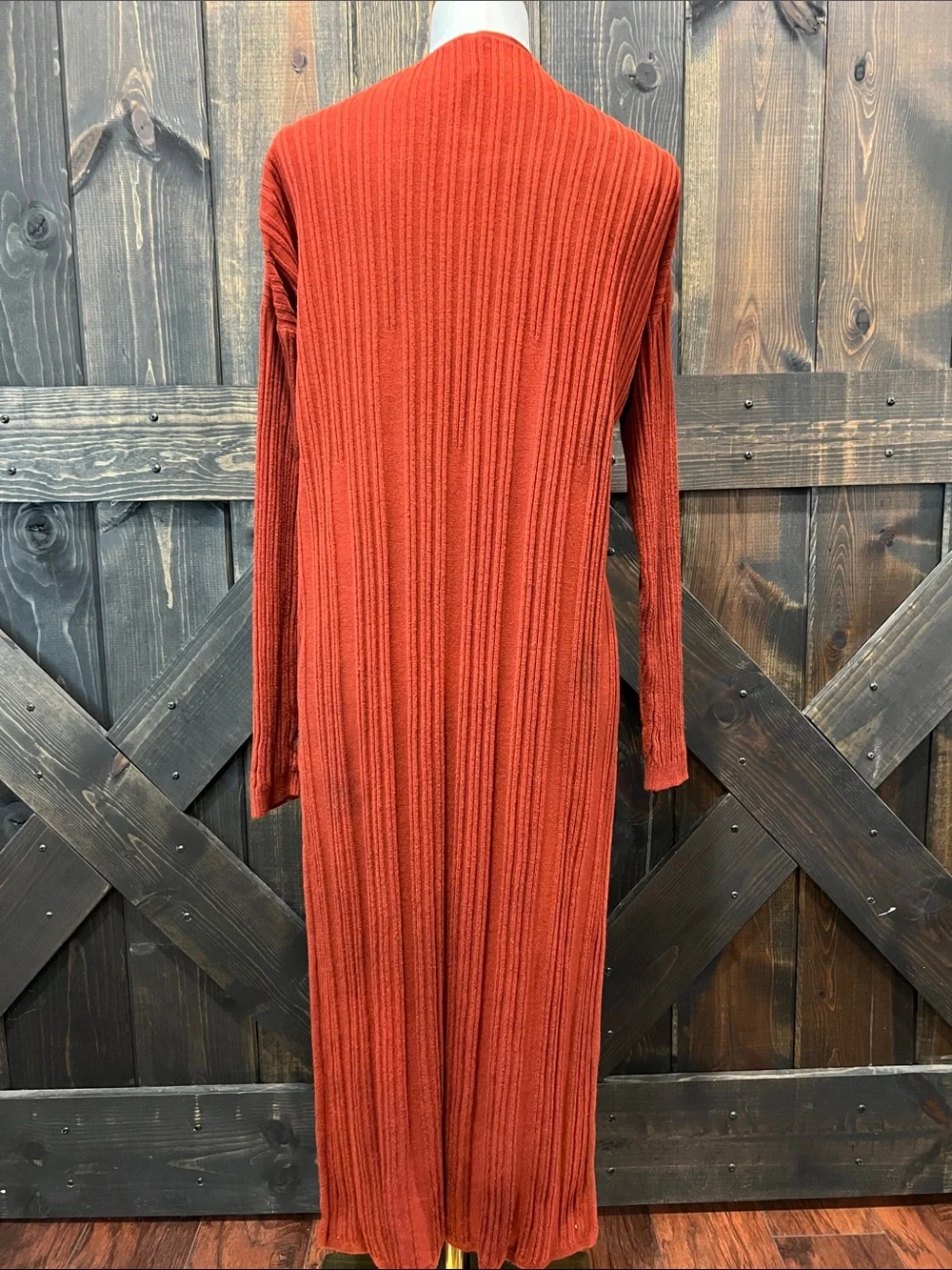 Free People Ribbed Duster Cardigan Sweater M Orange Brown Longline Boho Lounge